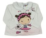 Bílo-světlerůžové triko s holčičkou a límečkem Bubble Gum