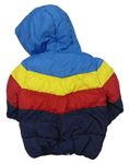 Tmavomodro-modrá šušťáková zimná bunda s prúžkami a kapucňou zn. Primark