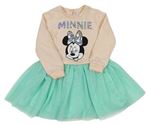 Světlerůžovo-tyrkysové teplákovo/tylové šaty s Minnie Disney
