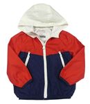 Červeno-tmavomodro-bílá šusťáková jarní bunda s kapucí PRIMARK