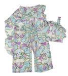2set - Bílo-světlemodro-fialové květované volné kalhoty + crop top bpc
