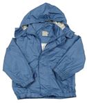 Modrošedá šusťáková podzimní bunda s kapucí