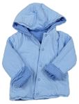 Modro-světlemodrý pruhovaný zateplený oboustranný kabátek s kapucňou zn. NUTMEG