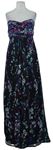 Dámské černé květované šifonové dlouhé šaty Tetro 