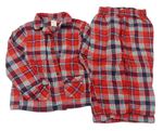 Červeno-tmavomodro-mentolové kostkované flanelové pyžamo Jo