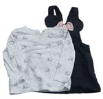 2set - Černé teplákové riflové šaty s mašlí + bílé puntíkaté triko s Minnie H&M