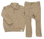 2set - Hnědý polo svetr s copánkovým vzorem + pletené tepláky George