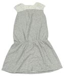 Sivo-biele melírované teplákové šaty s čipkou s kvietkami zn. Benetton