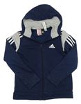 Tmavomodro-šedá propínací mikina s kapucí Adidas 