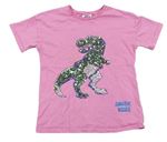 Růžové tričko s dinosaurem s flitry - Jurský svět  George