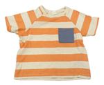 Oranžovo-krémové pruhované tričko s kapsičkou H&M