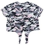 Černo-bílo-růžové army crop tričko New Look