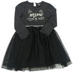 Černé třpytivé bavlněno/tylové šaty s kočičkou z flitrů Primark