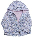 Bílo-modrá květovaná šusťáková jarní bunda s kapucí F&F