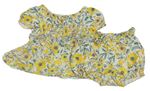 2set - Bílo-žlutá třpytivá květovaná halenka + podšité kraťasy