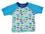 Bílo-azurové UV tričko se žraloky a velrybami Alive
