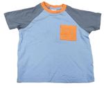 Světlemodro-modrošedé tričko s oranžovou kapsou H&M