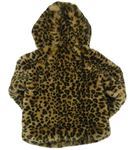 Béžovo-čierna chlpatá zateplená bunda s leopardím vzorom a kapucňou zn. GAP