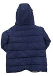 Tmavomodrý šušťákový zimný kabát s kapucňou s kožešinou + rukavice zn. M&S