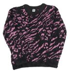 Šedo-růžový třpytivý chlupatý svetr s leopardím vzorem Tu