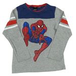 Šedo-tmavomodré melírované triko se Spider-manem a pruhy H&M