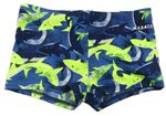 Modro-tmavomodro-neonově zelené nohavičkové plavky se žraloky NABAIJI