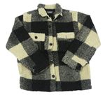 Černo-světlebéžová kostkovaná huňatá košilová bunda PRIMARK