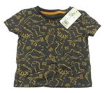 Šedo-žluté vzorované tričko s dinosaury Peacocks