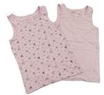 2x Růžová košilka s ptáčky a třešněmi + Bílo-růžová pruhovaná košilka Lupilu