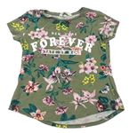 Khaki květinové tričko s nápisem H&M