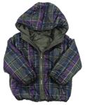 Kaki-fialová obojstranná šušťáková zimná bunda s kapucňou zn. Zara