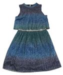 Tmavmodro-modro-zelené třpytivé šaty E-vie