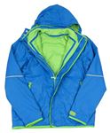 3v1 - Modrá šusťáková jarní bunda s kapucí + zelená fleecová mikina TCM
