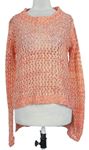 Dámský korálovo-smetanový melírovaný háčkovaný svetr 