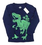 Tmavomodré triko s dinosaurem 