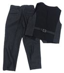 2set - Čierno-sivá vzorovaná vlnená spoločenská vesta + nohavice zn. M&S