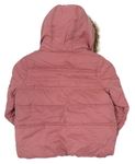 Ružová pruhovaná šušťáková zimná bunda s kapucňou s kožešinou zn. FAT FACE