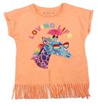 Neonově oranžové tričko se žirafou s flitry a třásněmi Bluezoo