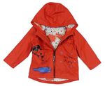 Červená nepromokavá podzimní bunda s kapucí a Mickeym Disney