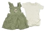 2set - Khaki mušelínové šaty s květy + smetanové žebrované body F&F