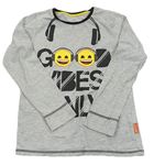 Šedé melírované pyžamové triko s nápisy a smajlíky M&S