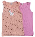 2x Pudrová puntíkovaná košilka se zebrou + Růžová košilka Topolino