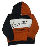 Rezavo-černo-bílá mikina s logem a kapucí Nike 