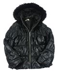 Černá lesklá šusťáková zimní bunda s kapucí Lipsy London