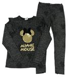 2set - Antracitové melírované úpletové triko s Minnie z flitrů + legíny Disney