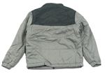 Sivo-tmavosivá šušťáková zateplená bunda s nápisom
