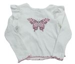 Smetanové žebrované triko s motýlem z květů Primark