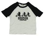 Bílo-černé žebrované crop tričko - Srangers things H&M