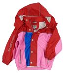 Růžovo-červeno-modrá nepromokavá bunda s odepínací kapucí BASECAMP