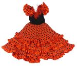 Kostým - Červeno-černé puntíkaté šaty s volánky a třásněmi